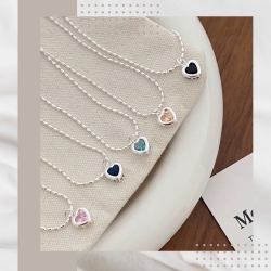 愛心鋯石純銀項鍊