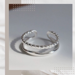 雙層單麻花純銀戒指