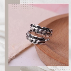 復古羽毛純銀戒指