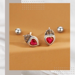 愛心皇冠純銀耳釘