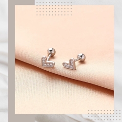 鑲鑽愛心純銀耳釘
