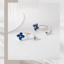 藍鋯石花朵純銀耳釘