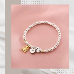 luck小熊笑臉拼色純銀手鍊