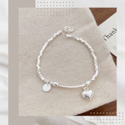 方塊碎銀子圓片愛心純銀手鍊