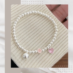 愛心粉鑽笑臉純銀手鍊