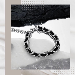 皮革雙層純銀手鍊