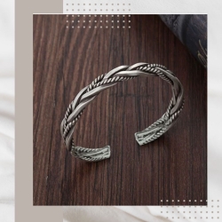 復古麻花編織純銀手環