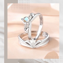 灰姑娘與王子情侶純銀戒指