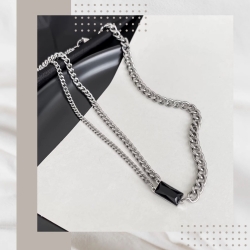 黑方鑽拼接純銀項鍊