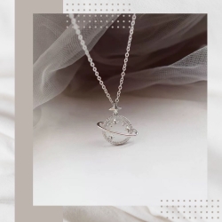 星球鏤空鑲鑽純銀項鍊