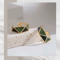 超氣質幾何形綠色耳環
