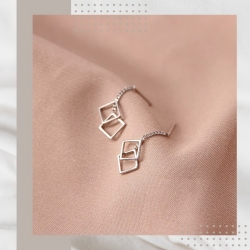 金工手作鏤空方形純銀耳釘