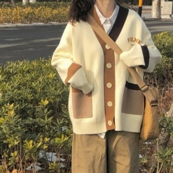 【HLF JYH】 日式復古vintage重工氛圍感毛衣外套小外套女設計感小眾寬鬆秋冬針織上衣