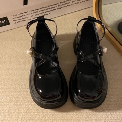 【HLF JYH】 圓頭小皮鞋 瑪麗珍女鞋 腰子鞋 女英倫風2023春日系jk制服黑色厚底一字扣瑪麗珍鞋單鞋