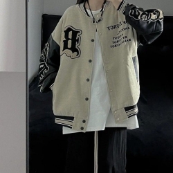  【HLF JYH】棒球外套  夾克外套 學生美式復古大學T女ins酷街頭白色棒球服刷毛高街男友
