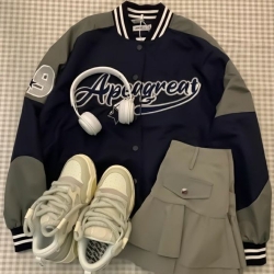  【HLF JYH】棒球外套  夾克外套 學生美式復古大學T女ins酷街頭黑色棒球服刷毛高街男友