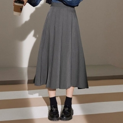 【HLF JYH】韓版素色百褶裙垂墜感高腰a字裙學院風長裙半身裙氣質中長裙傘裙中長款裙裝女生下裝女生裙子