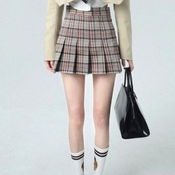 【HLF JYH】高腰格子百褶裙a字jk半身短裙子 韓版 休閑 潮流 日系  品質優選 