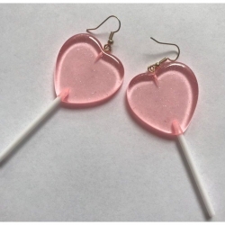 粉色愛心棒棒糖耳環