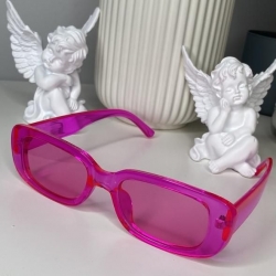 透明粉長方框墨鏡