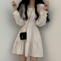 收腰長袖韓系洋裝