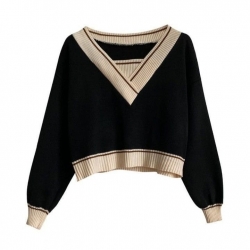 短版V領針織上衣