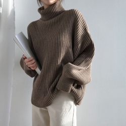 針織高領長袖T恤