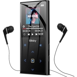 32GB MP3 播放器 藍牙 5.0 便攜式無損聲音音樂播放器 適用於兒童 FM 收音機、喇叭、錄音機、觸控按鈕,支援高達 128GB,黑色