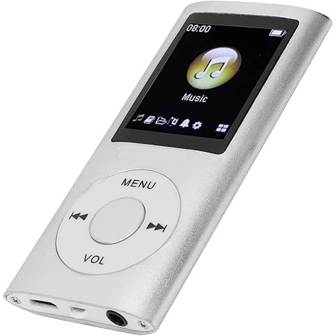 MP4 播放器、MP3 播放器、便攜式音樂播放器、無損音效纖薄 1.8 吋 LCD 螢幕,可支援高達 64G 記憶卡 SD 卡(銀色)