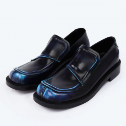 漆黑金屬光澤樂福皮鞋