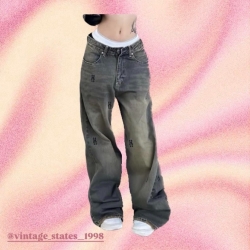 美式復古低腰做舊印花牛仔褲