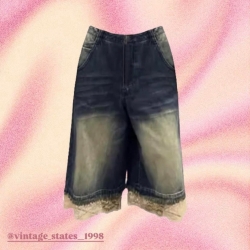 美式復古做舊雷絲牛仔七分褲