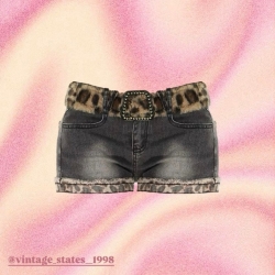 豹紋捲邊牛仔褲