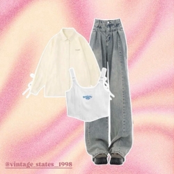 小背心+白襯衫+牛仔褲