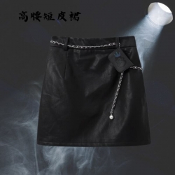 高腰短皮裙-女裝