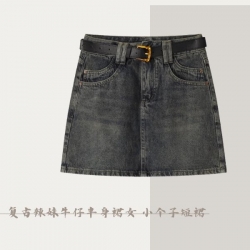 复古辣妹牛仔半身裙女 小个子短裙-女裝