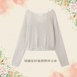 短鏤空針織假兩件上衣-女裝