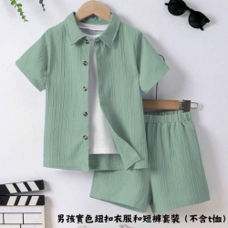 男孩實色鈕扣衣服和短褲套裝（不含t恤）-童裝