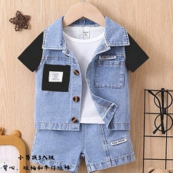 小男孩3入組 背心、短袖和牛仔短褲-童裝