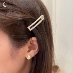 方形簍空珍珠夾