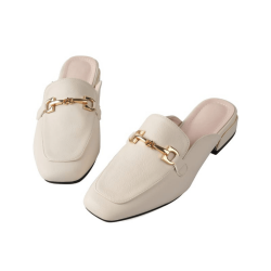 穆勒鞋 氣質米色 金扣 女鞋