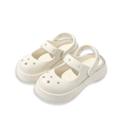 [現貨商品] 好評熱賣中！！ 奶油白款厚底洞洞鞋 增高 拖鞋 懶人鞋