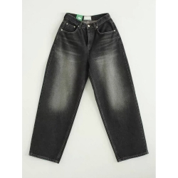 彈性鬆緊腰頭素面黑色寬版丹寧牛仔褲