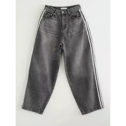 條紋邊水洗牛仔長褲