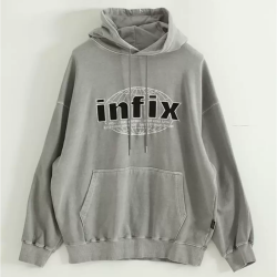 水洗刺繡帽T(灰)