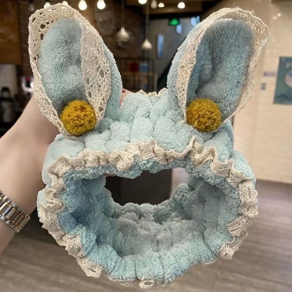 兔耳蕾絲毛巾髮帶