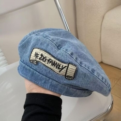 復古水洗丹寧刺繡貝雷帽